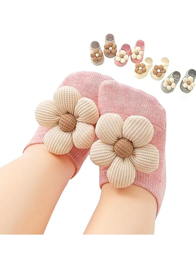 Gonice 4Packs Baby Girls Socks,Flower Non-Slip Grips for Babies Toddler Princess Low Cut Ankle Socks for Girls - Image 1